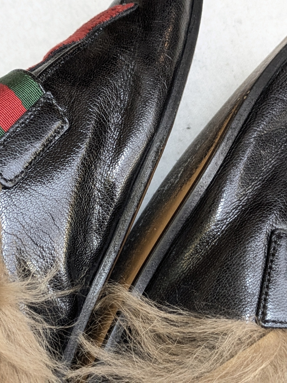 Gucci Black Leather Fur-Trim Princetown Mules with Red Skull Men US 7.5 - Picture 6 of 14